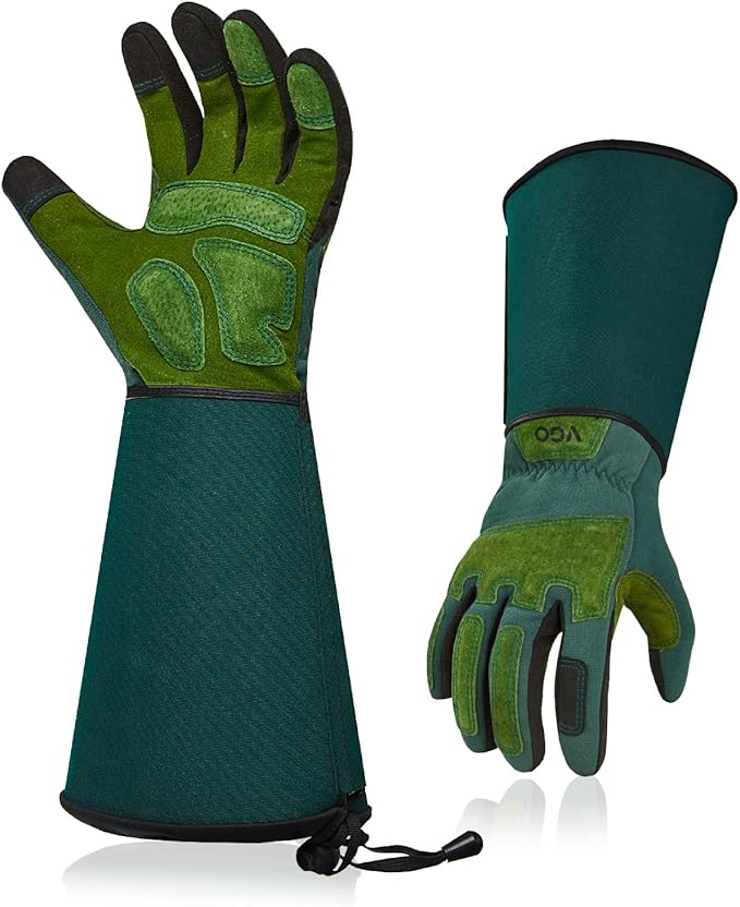Vgo... Safety Work Gloves,Unisex,Gardening,Long Sleeves Gauntlet,Puncture-proof,Thorn Proof,Touchscreen(1 Pair,Size XL,Green,SL7477)