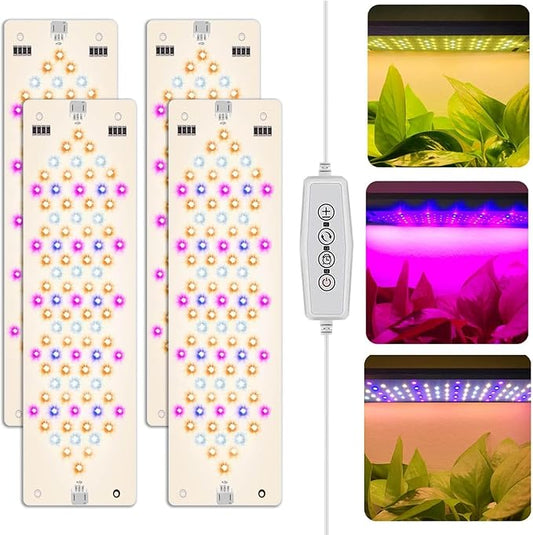 Grow Lights for Indoor Plants 40W Ultra-Thin Panel Plant Grow lamp 11.8 Inch Warm White Light & Red Blue Light Full Spectrum for Under Cabinet Plant with 3/9/12H Timer, Grow Lamp 4-Pack