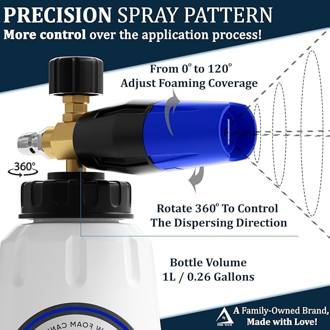 Foam Cannon for Pressure Washer, 1.1mm Orifice, 1000-4000 PSI, 1/4 Inch Quick Connector, Wide Neck and Adjustable Spray, Heavy Duty Car Snow Foam Blaster for Superior Foaming & Deep Clean, Blue