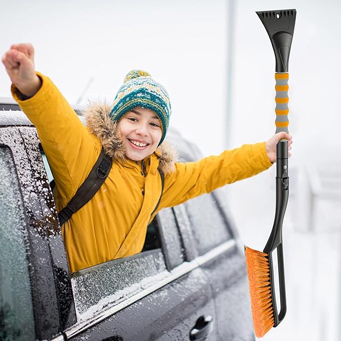 37'' Snow Brush and Ice Scraper for Car Windshield, Aluminum Extendable Snow Removal Tool for Car Window with Foam Grip for SUV Truck Auto Vehicle Winter Accessorie - Orange