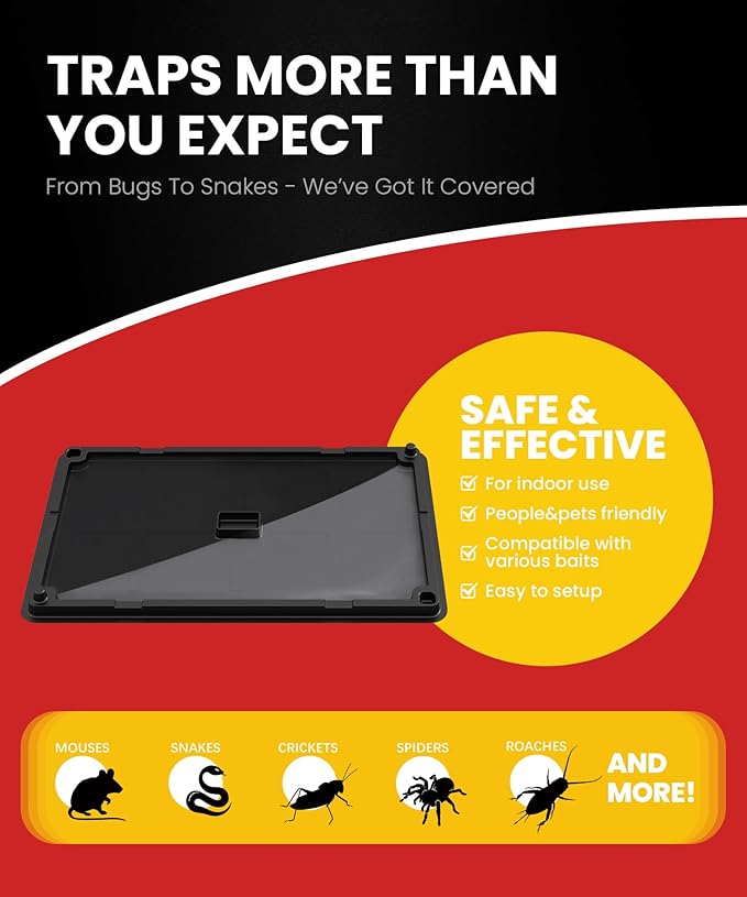 Sticky Mouse Traps for Indoor Use – 12 Pack Rat Glue Traps with Bait Slot, Pet Safe Rodent Catcher for Kitchen, Garage, Basement – Catches Mice, Snakes, Roaches,Non-Toxic, Medium Size