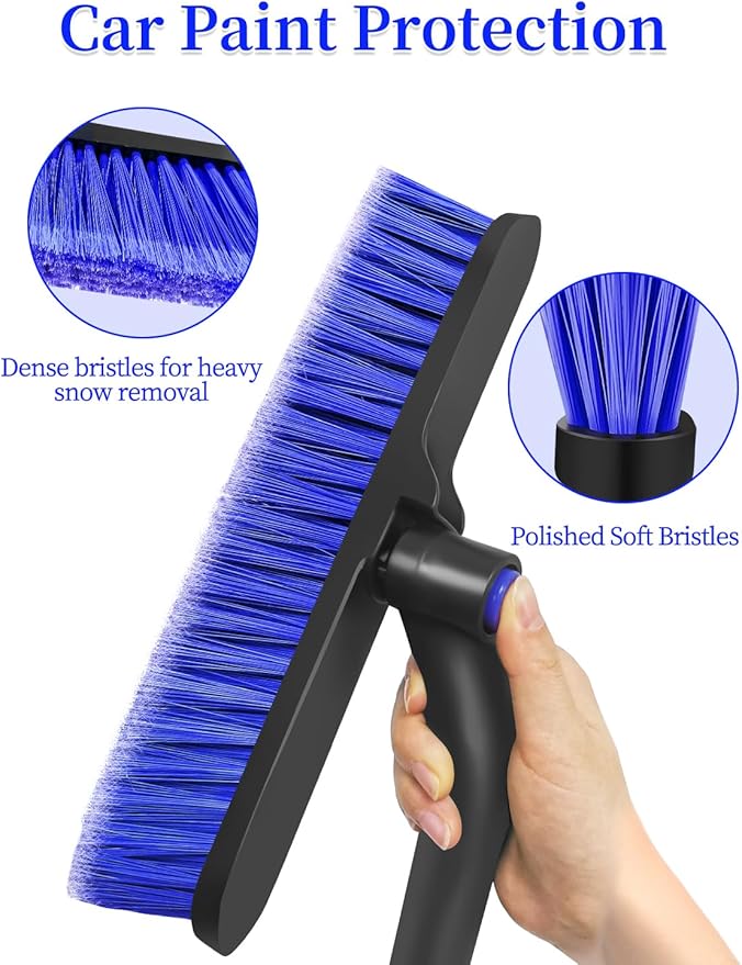 HEEYA 42.5 Inch Car Scraper Snow Brush, 12.6 Inch Large Brush Head with Ice Scraper for Window Windshield, Portable Snow Scraper for SUV Truck Vehicle Jeep RV Auto - Blue