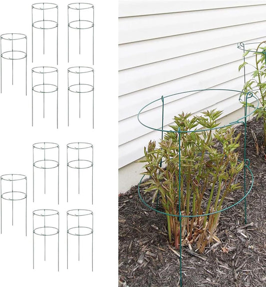 36" x 18" Peony Double Ring Plant Support, Pack of 10 Plant Support Stakes for Tomatoes Peony Lily Rose Plant Support Rings Peony Cages for Outdoor Plants Flowers Vegetables