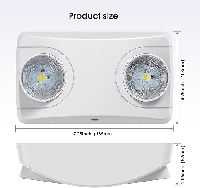 Emergency Light with Battery Backup, Commercial Hardwired Exit Lighting Fixtures, Two Adjustable Head Bug Eye LED Emergency Lighting, AC 120-277V, UL Certified (6Pack)
