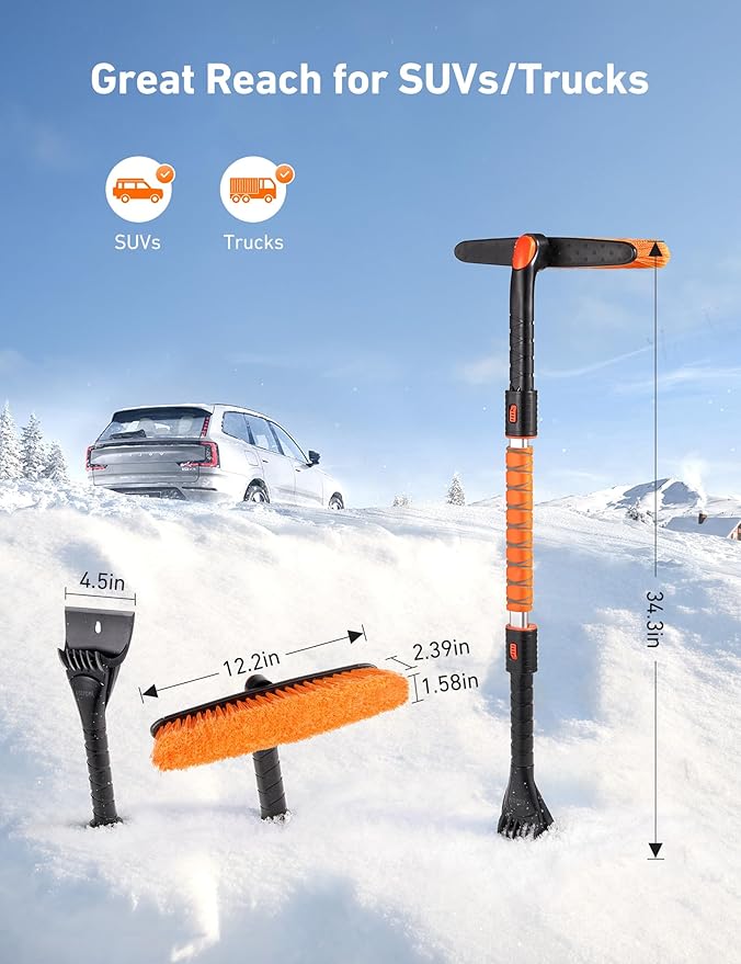 AstroAI 39.37" Ice Scrapers for Car Windshield and Snow Brush with Foam Grip and 360° Pivoting Brush Head for Christmas Car Auto Truck SUV(Orange)