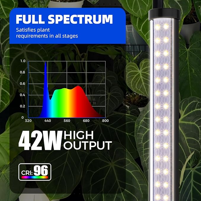Barrina T10 Pro Standing Grow Light with Timer, 42W, 5000K, Full Spectrum Vertical Tall Grow Lights for Indoor Plants, Wide Coverage, 4FT to 5.6FT Height with Foot Switch, for Flower and Tall Plants
