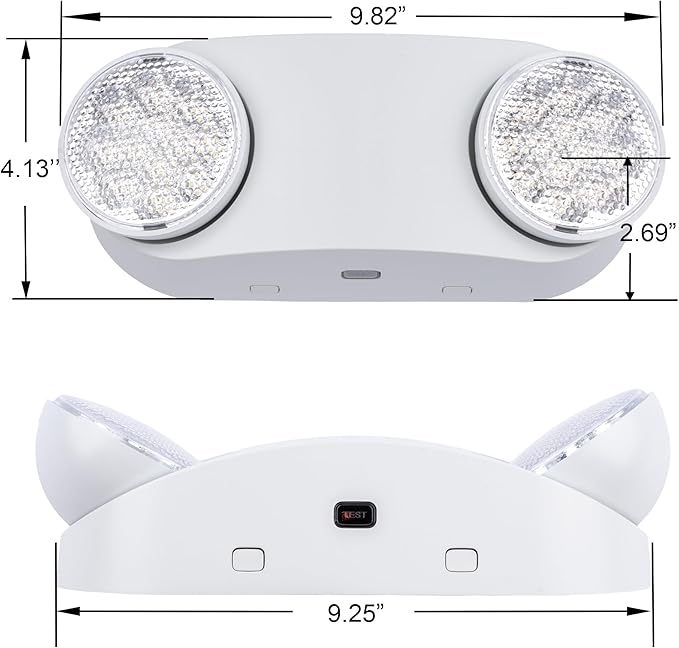 GRUENLICH LED Emergency Light with Battery Backup, 2 Adjustable Bug Eye Heads Lights, US Standard, AC 120-277V, Hardwired Commercial Emergency Exit Light for Business, 2-Pack