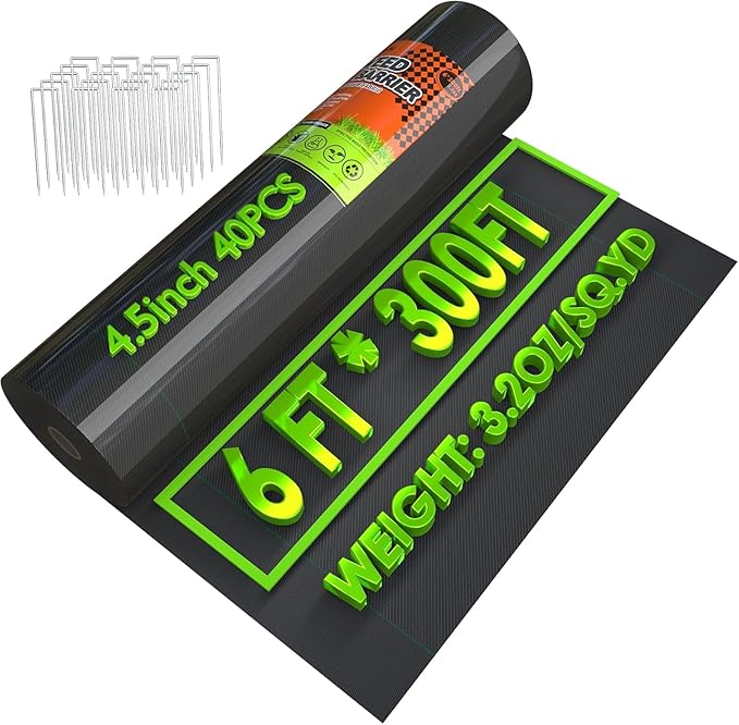 6x300FT Weed Barrier Landscape Fabric Heavy Duty, 3.2oz Durable Geotextile Fabric, Weed Block Gardening Ground Cover Mat, Weed Control Garden Cloth for Landscaping, French Drains, Yard Driveway