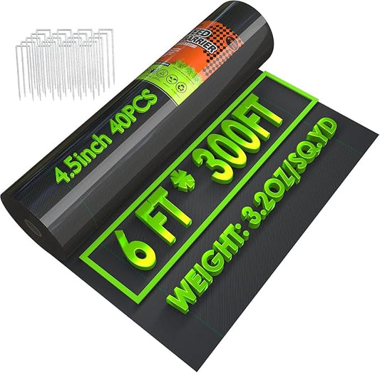 6x300FT Weed Barrier Landscape Fabric Heavy Duty, 3.2oz Durable Geotextile Fabric, Weed Block Gardening Ground Cover Mat, Weed Control Garden Cloth for Landscaping, French Drains, Yard Driveway