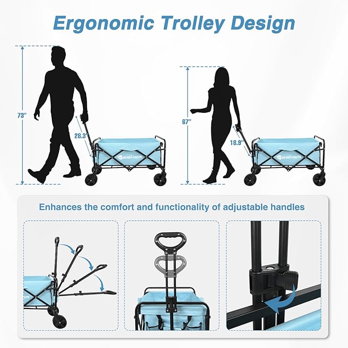 Yesker Foldable Wagon - 220lbs Collapsible Garden Carts with All Terrain Wheels for Outdoor Camping Sports Shopping Gardening - Heavy Duty Portable Utility Trolley (Blue)