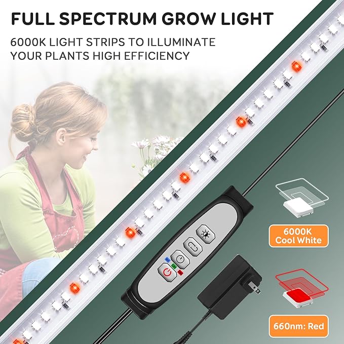 4 Bars Grow Light Strips for Indoor Plants with Auto ON/Off Timer 6/12/18H, 5 Dimmable Levels for Shelves Plant Growing(Pack 2)