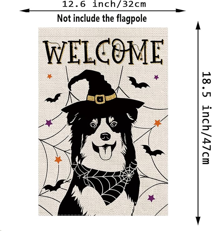 Halloween Garden Flag Australian Shepherd Cobweb Bats Double Sided Vertical Welcome Flag Holiday Outdoor Yard Lawn Decorations 12.5 x 18 Inch