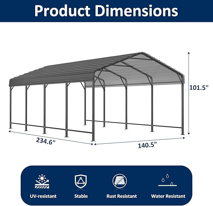 12x20 Metal Carport Carports with Enhanced Base Heavy Duty Garage Outdoor Galvanized Car Shelter for Car, Boats and Truck