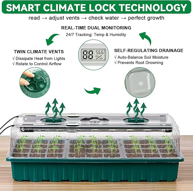 Seed Starter Tray with Grow Light,Easy-to-Use 72 Cell Seed Starter Kit,Auto-Timer Seed Germination Kit,Heavy-Duty Plant Trays,Humidity Dome for Indoor Plants