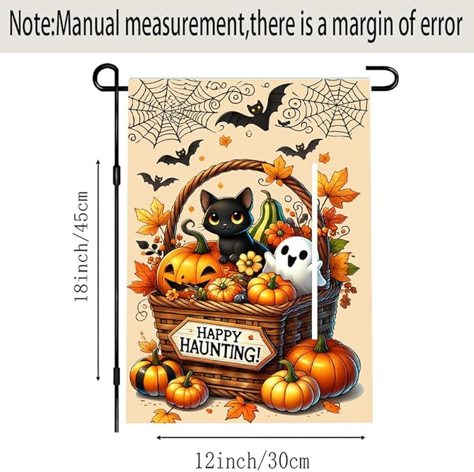 Spooky Halloween Cat Ghost Garden Flag 12x18 Inch Double Sided Yard Outdoor Decoration
