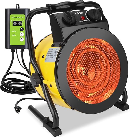 Greenhouse Heater with Digital Thermostat - 1500W Portable Outdoor Heaters for Patio, Fast Heating, Overheat Protection, Electric Space Heater for Greenhouse, Grow Tents, Patio, Yellow