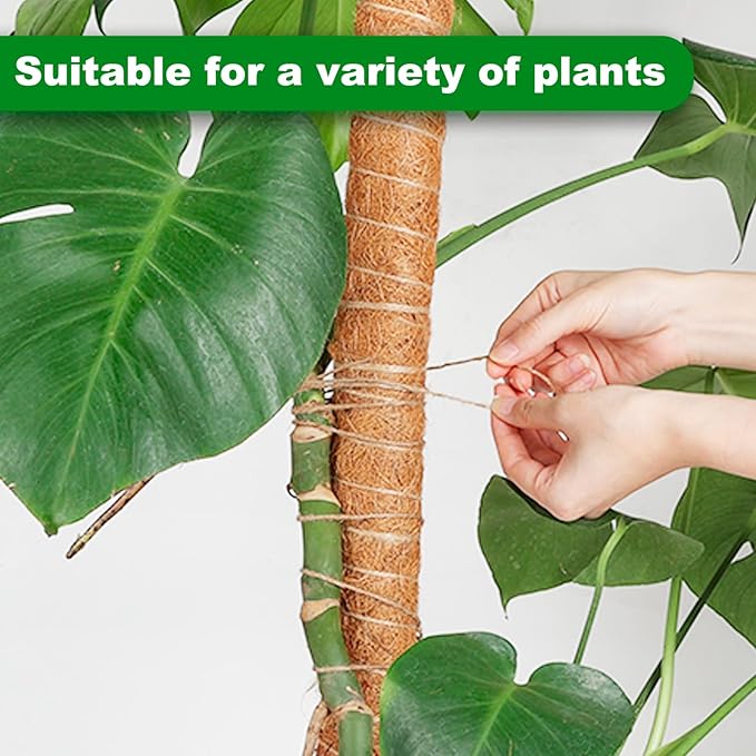 Joyhalo Bendable Moss Pole for Plants, 48 Inch Monstera Plant Support Stakes, Moss Poles for Climbing Plants with Jute Rope, Coco Coir Pole Indoor Plant
