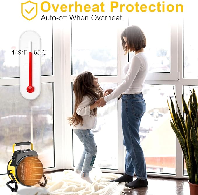 1500W Portable Garage Heater, Electric Outdoor Heater with Fast Heating & Overheat Protection, Patio and Greenhouse Space Heater for Indoor or Outdoor Use（Yellow）