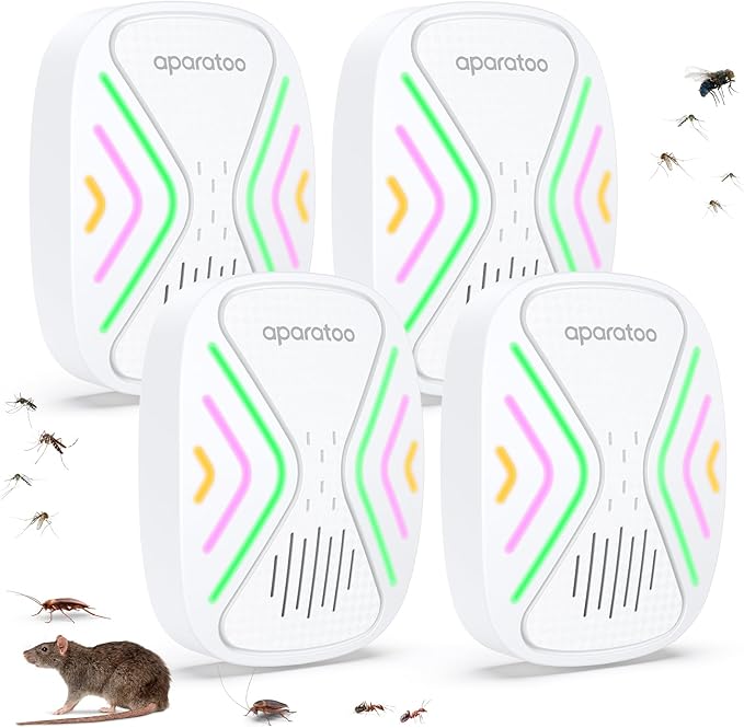 Indoor Bug Zapper, Insect Repellent Plug-in Electronic Pest Repellent, Mouse Deterrent Pest Repeller for Rodents, Cockroach, Mosquito, Spider, Bugs, 4 Packs, white03, ssd-01
