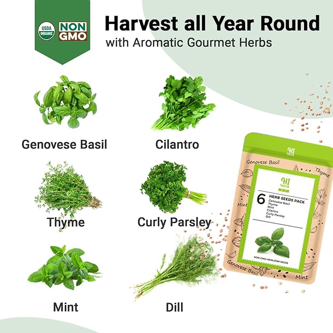 Herb Seed Pods for All Hydroponics Growing Systems, 8 Pods with 600+ Seeds of Cilantro, Thyme, Mint, Genovese Basil, Curly Parsley and Dill