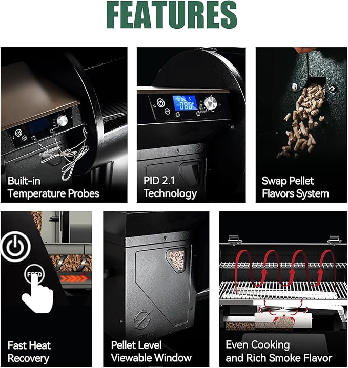 Z GRILLS Wood Pellet Grill Smoker with PID 2.1 Controller, 697 Cooking Area, Meat Probes, Rain Cover for Outdoor BBQ, 7002C