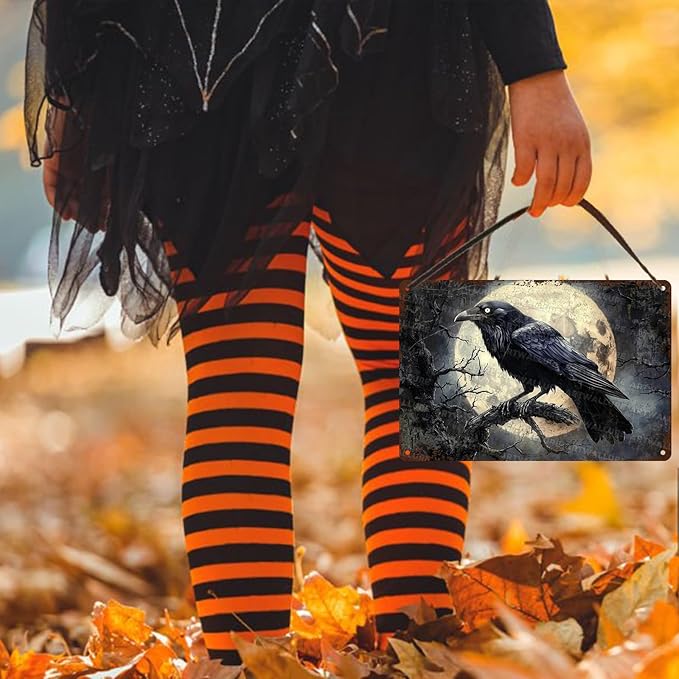 Halloween Crow Vintage Metal Tin Sign for Home Bar Kitchen Hotel Dining Room Coffee 8x12inch