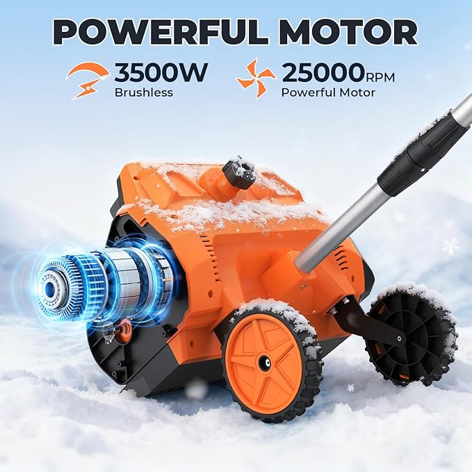 Cordless Snow Shovel, 3500W Battery Snow Blower with Dual 6.0Ah Anti-Freeze Batteries & Base Plate, 25.6Ft Throw, 13Inx7In Brushless Snow Shovel with Wheels for Driveway Sidewalk Snow Removal