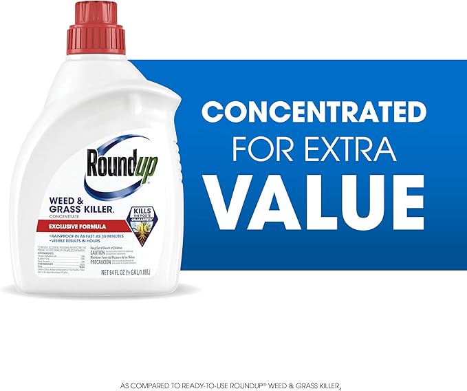 Roundup Weed and Grass Killer₄ Concentrate, Use Around Flower Beds and Trees, on Walkways, and in Other Areas in Yards, 64 fl. oz.