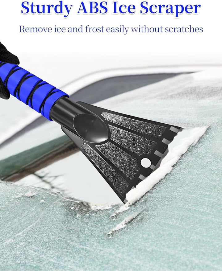 HEEYA 42.5 Inch Car Scraper Snow Brush, 12.6 Inch Large Brush Head with Ice Scraper for Window Windshield, Portable Snow Scraper for SUV Truck Vehicle Jeep RV Auto - Blue