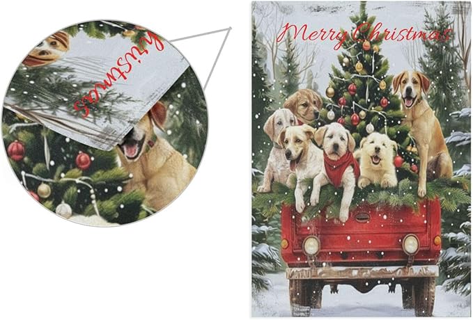 Merry Christmas Welcome Garden Flag 18x24 Inch Winter Dog Xmas Yard Flags Large Vertical Double Sided Red Truck New Year House Flag Seasonal Outside Decor for Yard Farmhouse