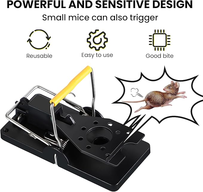 Qualirey 50 Pcs Plastic Mouse Rat Traps House Indoor Quick Effective Safe for Warehouse Garden Kitchen 3.86 x 1.81 x 2.17 Inch (Black,Yellow)