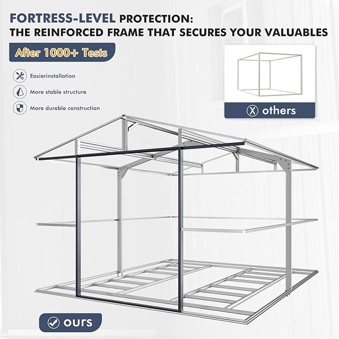 10x12 Metal Shed with Floor Frame Kit, Reinforced Construction - Translucent Roof Panels for Natural Light, Lockable Doors, Vents and Windows | Weatherproof Outdoor Storage for Garden/Backyard/Patio