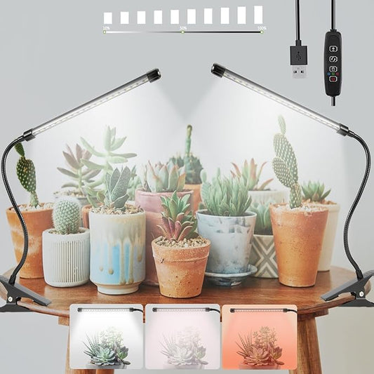 Sunny Power Grow Lights for Indoor Plants, 6000K Full Spectrum Plant Lights for Indoor Growing White Red Led, Clip On Grow Light Plant Lamp for Seeding,Dimmable &Auto on/Off Timmer (White, 2Packs)