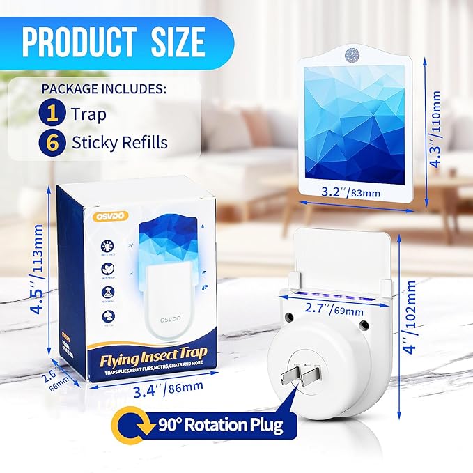 Flying Insect Trap, Plug-in Fruit Fly Traps for Indoors, (2 Devices + 12 Refills) Fly Traps Indoor, Fly Bug Zappers, Fly Catch Mosquitos, Flies, Fruit Flies, Moths, Gnats for Home Safe