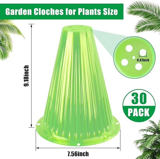 30 Pack Garden Cloches for Plants, Reusable Bell Plant Cover, Plant Covers Protectors from Animals Snails Birds Chickens Insect, 9.18" H X 7.56" D