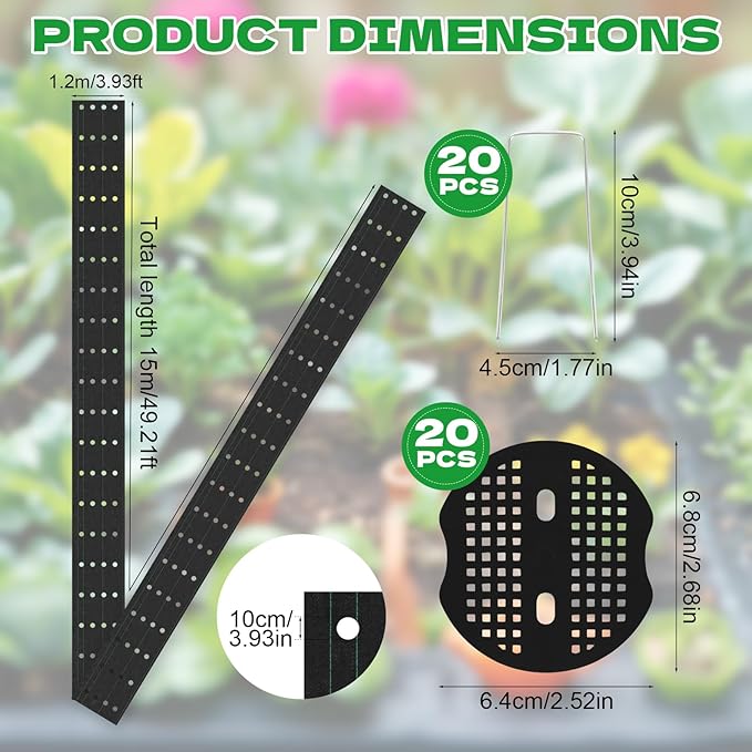 4 x 50ft Weed Barrier Fabric Heavy Duty Landscape Weed Blocker with 80 Holes, Large Weed Block Gardening Ground Cover Mat Weed Control Cloth with 10 U-Shaped Stakes and Gaskets, Black (1PCS,4x50ft)