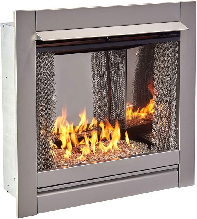 Duluth Forge Ventless Stainless Outdoor Gas Fireplace Insert with Reflective Crystal Glass Media - 24,000 BTU, Manual Control - Model# DF450SS-G