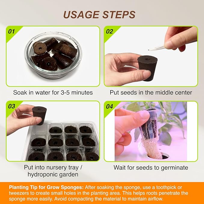 Round Hydroponic Growth Sponge - 50 Pack, Suitable for Indoor Outdoor Hydroponic Gardens, Seed Germination, Vegetable Cultivation, Seedlings & Cuttings