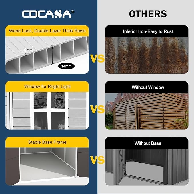 CDCASA 8x6 FT Resin Storage Sheds with Floor, Waterproof Large Outdoor Sheds & 2 Windows,Outside Plastic Tool Shed for Backyard Garden Patio Lawn