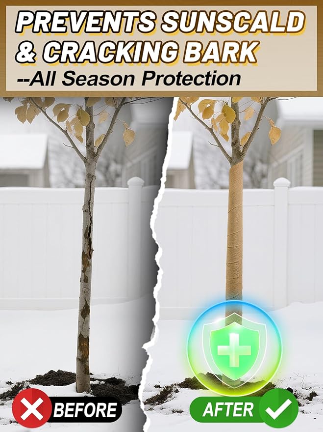 ANPHSIN 4 Rolls Natural Burlap Tree Wraps - 7.8in × 9.8ft Winter Burlap Rolls, Tree Trunk Guard Wrap, Plants Antifreeze Bandage to Protect Bark & Keep Plants Warm
