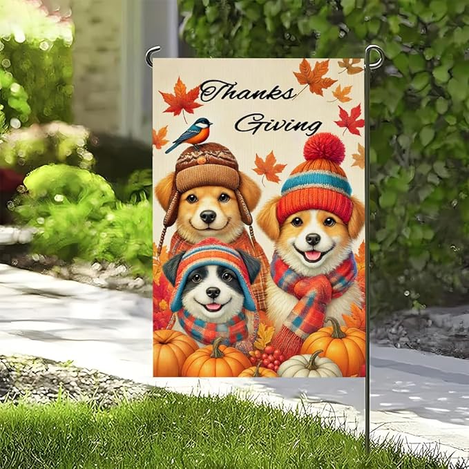 Autumn Pumpkin Harvest Welcome Garden Flag Double Sided Thanksgiving Fall Outdoor Decorations 12 x 18 Inch Small Cat Couple Small Dog Couple