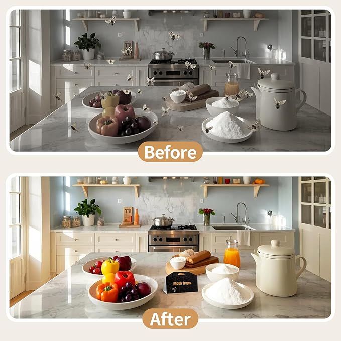 Upgraded Moth Traps, Double Potent Pantry & Clothes Traps with Pheromones Prime, No Toxic & Odorless Meal Moth Trap, Organic Sticky Moths Balls Repellent with Lure for Closet, Kitchens -12Pack