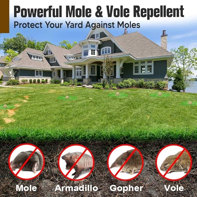 Mole Repellent Outdoors, Powerful Mole Repellant for Lawns, Vole Repellent, Gopher and Groundhog Repellant Outdoor, Mole Control, Safe for Lawn and Garden- 8P