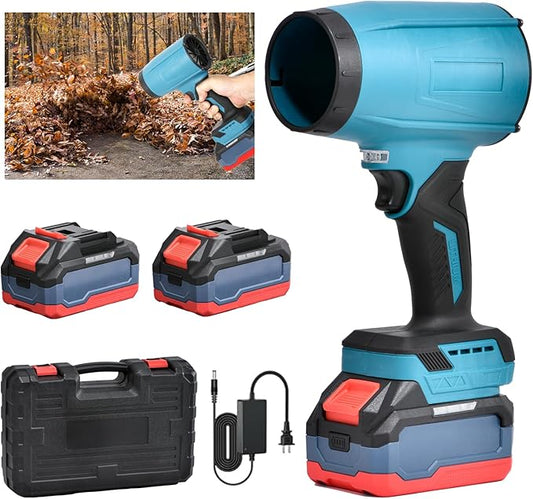 Cordless Leaf Blower Portable Dust Cleaner 21V Handheld Turbo Jet Blower 300000 RPM Compressed Air Duster for Patio Cleaning Lawn Care Drying Camping Blowing Leaves & Snow w/ 2 Batteries, Blue