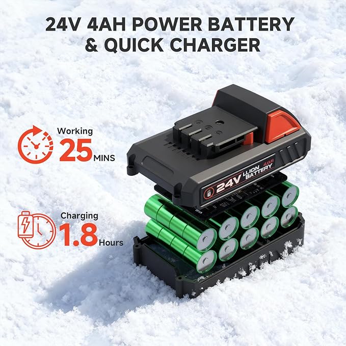 AIVOLT 24V Cordless Snow Shovel, 400W Power Motor, 13×7 Inch Clearing Path, 20FT Throwing Distance, 4.0Ah Battery & Fast Charger Included, 2-Year Warranty