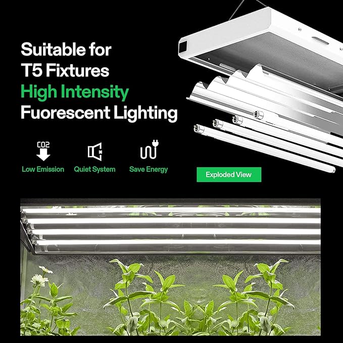 VIVOSUN T5 Grow Light Bulbs 4 Ft 46 Inches, 54W 6500K HO Fluorescent Tubes Light Bulbs, Cool White T5 Bulb for 46 Inches T5 Light Fixtures, T5 Grow Lights for Indoor Plants, 4 Ft 54W Pack of 5