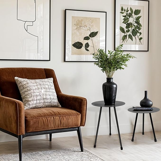 Metal Outdoor Side Table, Adjustable Height Round Side Table Weather-Resistant, Black Bistro Camping Tent Beach Table, End Table for Small Spaces, Balcony, Patio, Camping, Garden, Indoor, 12.2"