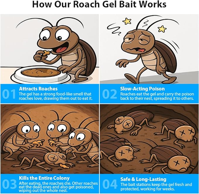 32 Pack Roach Killer Indoor Infestation Roaches Gel Bait Stations, Powerful Cockroach Killer Indoor Home for Roach Infestation, Long-Lasting & Effective Cockroach Gel Bait, Easy to Use & No Mess