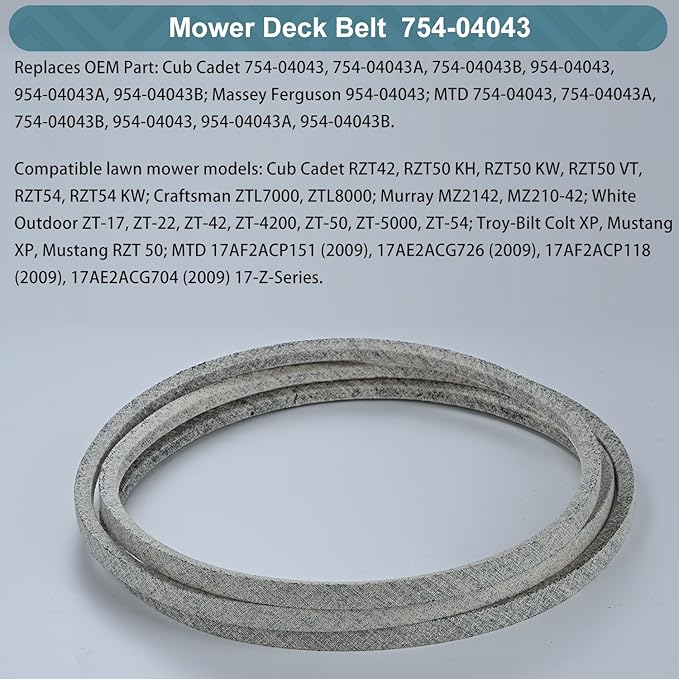 1/2 x 57'' Drive Belt Replace for Cub Cadet 754-04043 954-04043 Massey Ferguson 954-04043 MTD 754-04043 954-04043 Lawn Mower Belt Kevlar Lawn Mower Belt (754-04043)