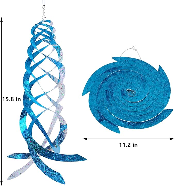 Hausse Bird Repellent Spiral Reflectors Blue Mylar Spinner, Hanging Reflective Bird Deterrent Device, Garden Decorative Scare Birds Away, Like Woodpeckers, Pigeons and Geese, 3 Pack
